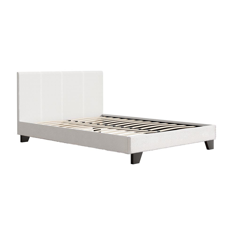 Coogee Double Bed Frame - Soft White Bouclé Upholstered Platform Bed with Wooden Legs | Modern Bedroom Furniture for Master & Guest Rooms
