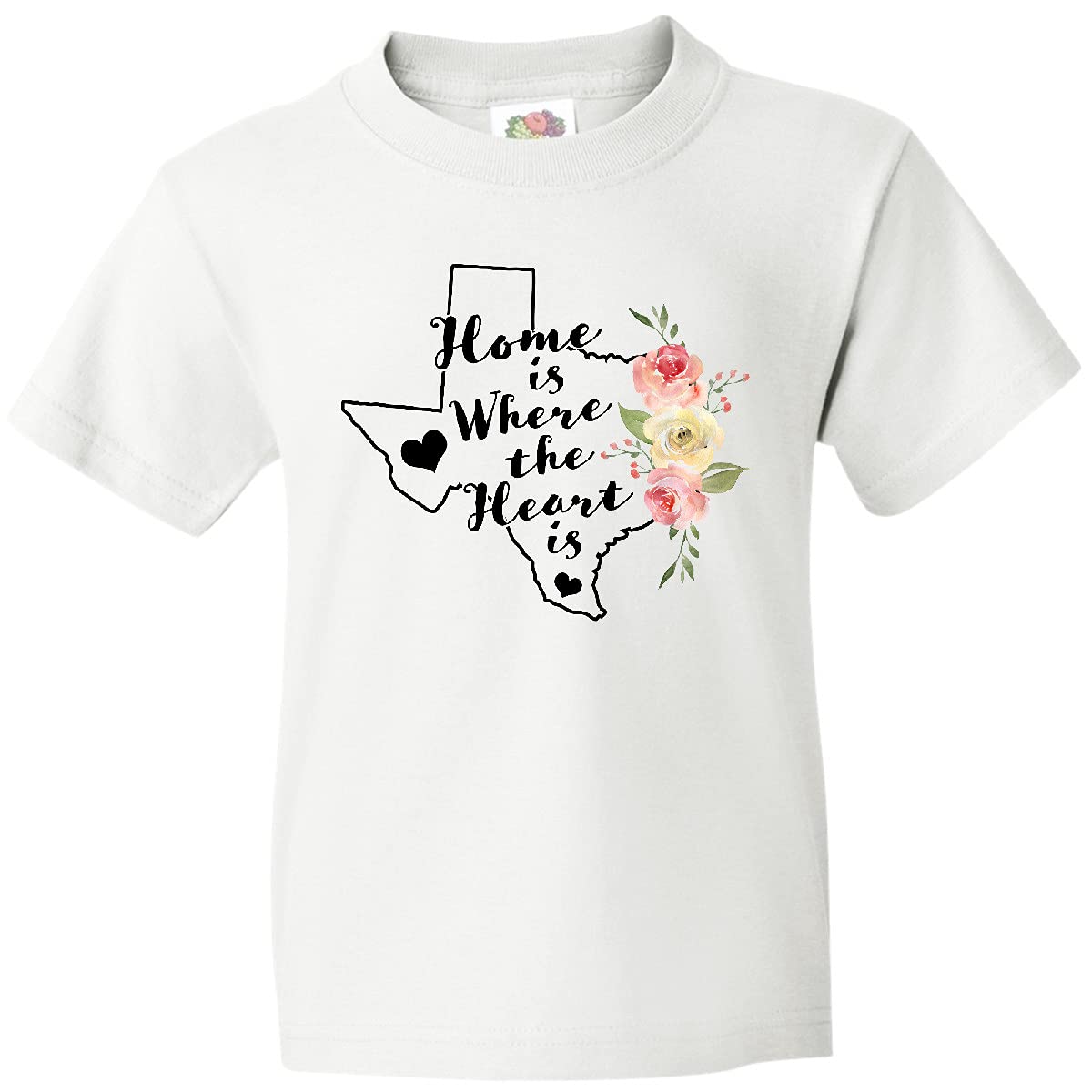 Inktastic Texas Home is Where The Heart is Watercolor Floral Youth T-Shirt - Soft Cotton Tee for Kids, Boys & Girls - Perfect for Family Vacations, School & Casual Wear