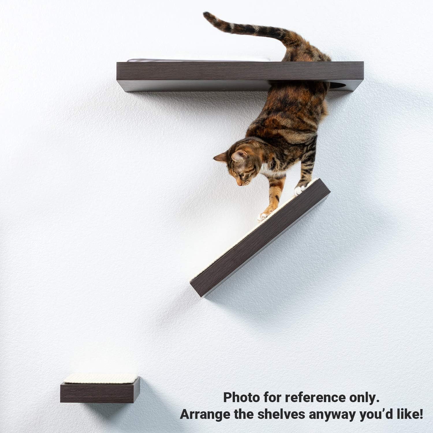 PetFusion Cat Activity Wall Shelves - 3-Piece Set or Individual Shelf with Sisal Scratching Surface & Plush Lounging Area, Neutral Design for Home Decor - Easy & Secure Wall Mount for Indoor Cat Climbing & Play