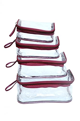 AVADHI 4-Piece Clear Travel Toiletry Bag Set - Waterproof Cosmetic Organizer for Women & Men | Makeup Pouch, Shaving Kit, Vanity Storage | Perfect for Airplane Carry-On, Gym, Camping & Business Trips (Red)