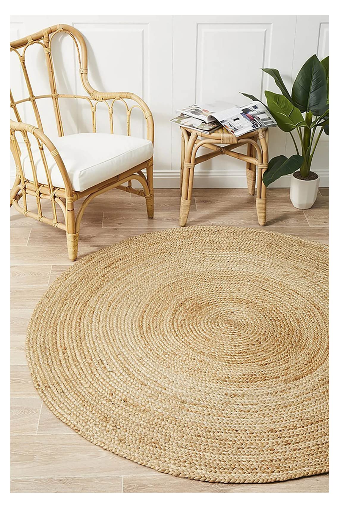 Handmade Round Braided Jute Rug - Natural Fiber Area Rug for Living Room, Bedroom & Boho Decor - Custom Size 7ft Thick Rustic Floor Mat by Magic Fold - Eco-Friendly & Durable Home Decor