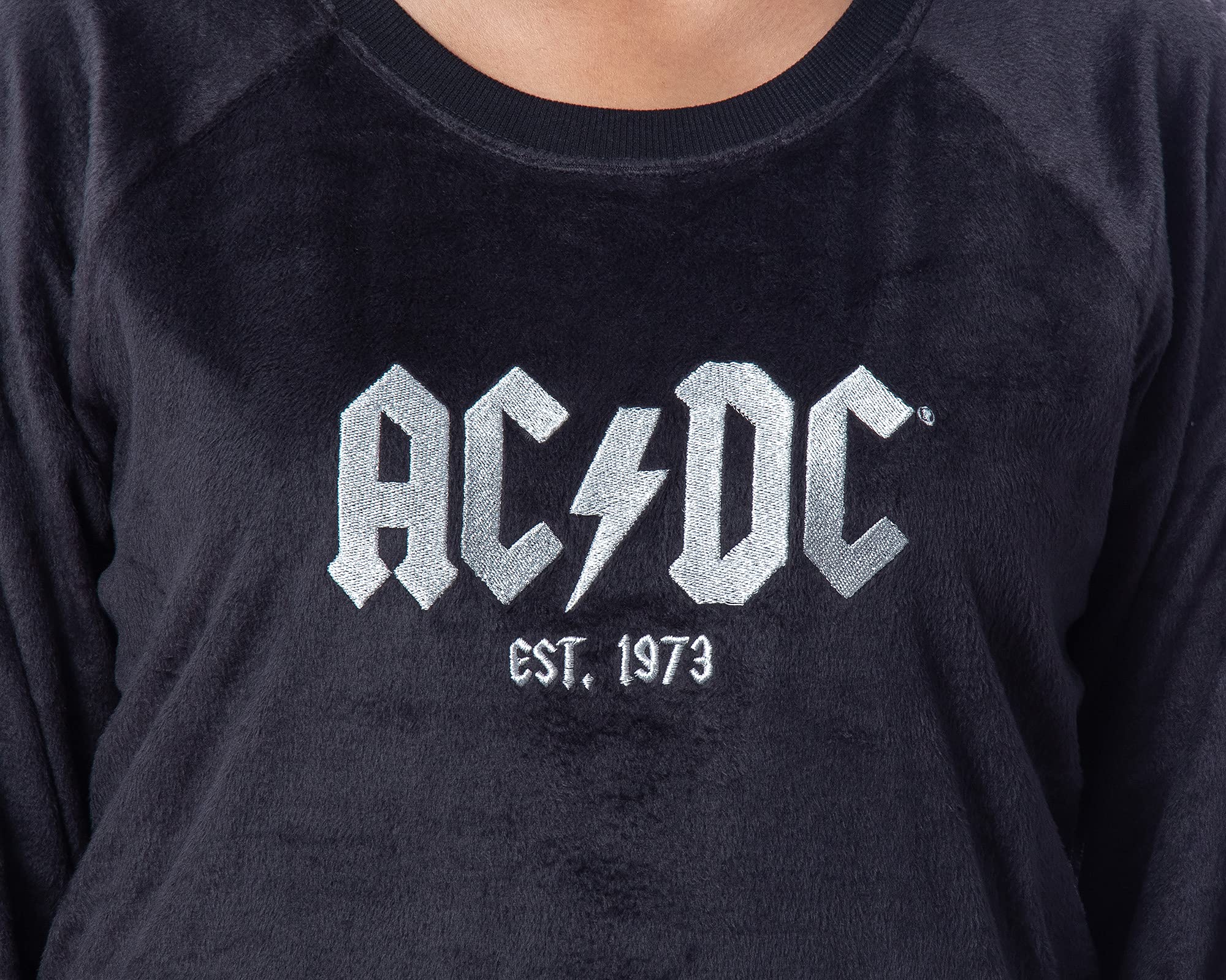 INTIMO AC/DC Women's Classic Logo Band Sweater & Shorts Pajama Set - Soft Cotton Sleepwear for Lounge, Bedtime & Relaxation
