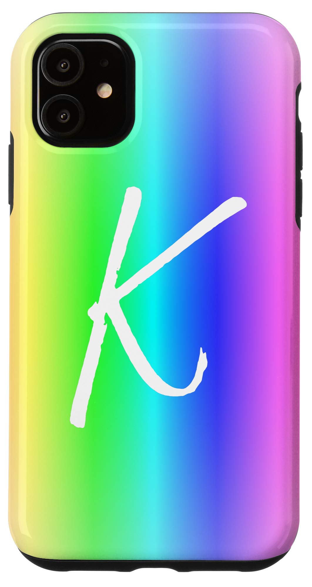 **iPhone 11 Case with Rainbow Ombre Design - Personalized Initial K - Colorful Protective Cover for Women & Men | Perfect for Everyday Use, Gifts, and Fashion Accessories**