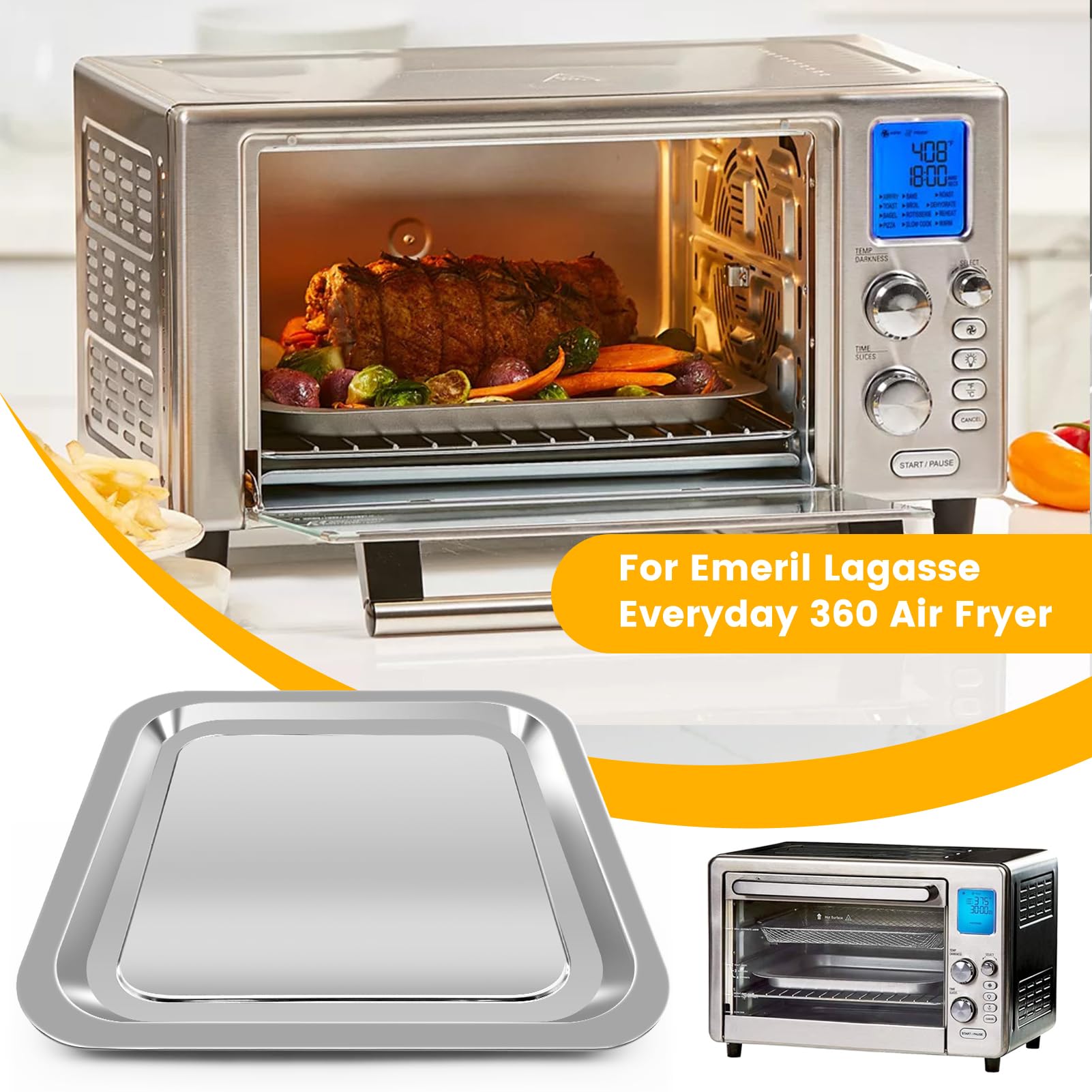 GXF Air Fryer Accessories - 12''×10'' Stainless Steel Grill Pan & Crisper Plate Replacement for Emeril Lagasse Everyday 360 Air Fryer (Not Compatible with French Door Model) | Perfect for Grilling, Roasting & Crisping Meats, Vegetables & Snacks