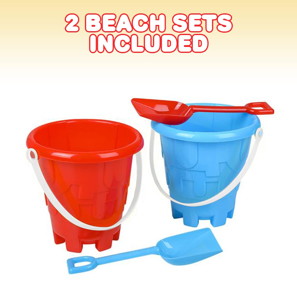 ArtCreativity 6 Inch Beach Bucket and Shovel Set for Kids - 2 Sand Shovels & 2 Buckets with Sandcastle Design - Fun Summer Sand Toys for Boys & Girls - Perfect for Beach Trips, Sandcastle Building, and Outdoor Play