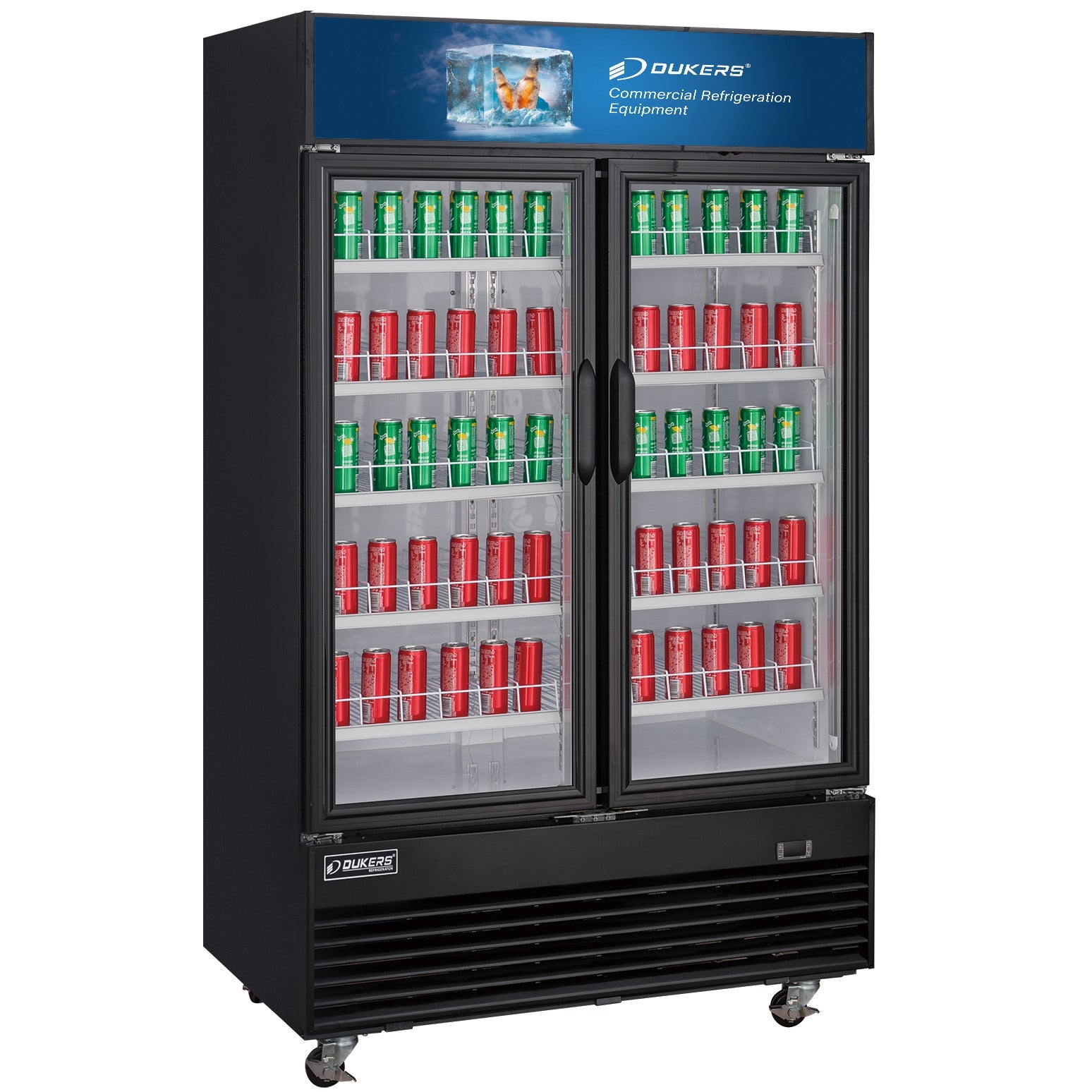 Dukers DSM 48R Commercial Glass Door Refrigerator - 2 Swing Door Merchandiser in Black for Restaurants, Cafes & Retail Stores - Energy Efficient Display Fridge for Beverages, Dairy & Perishable Foods