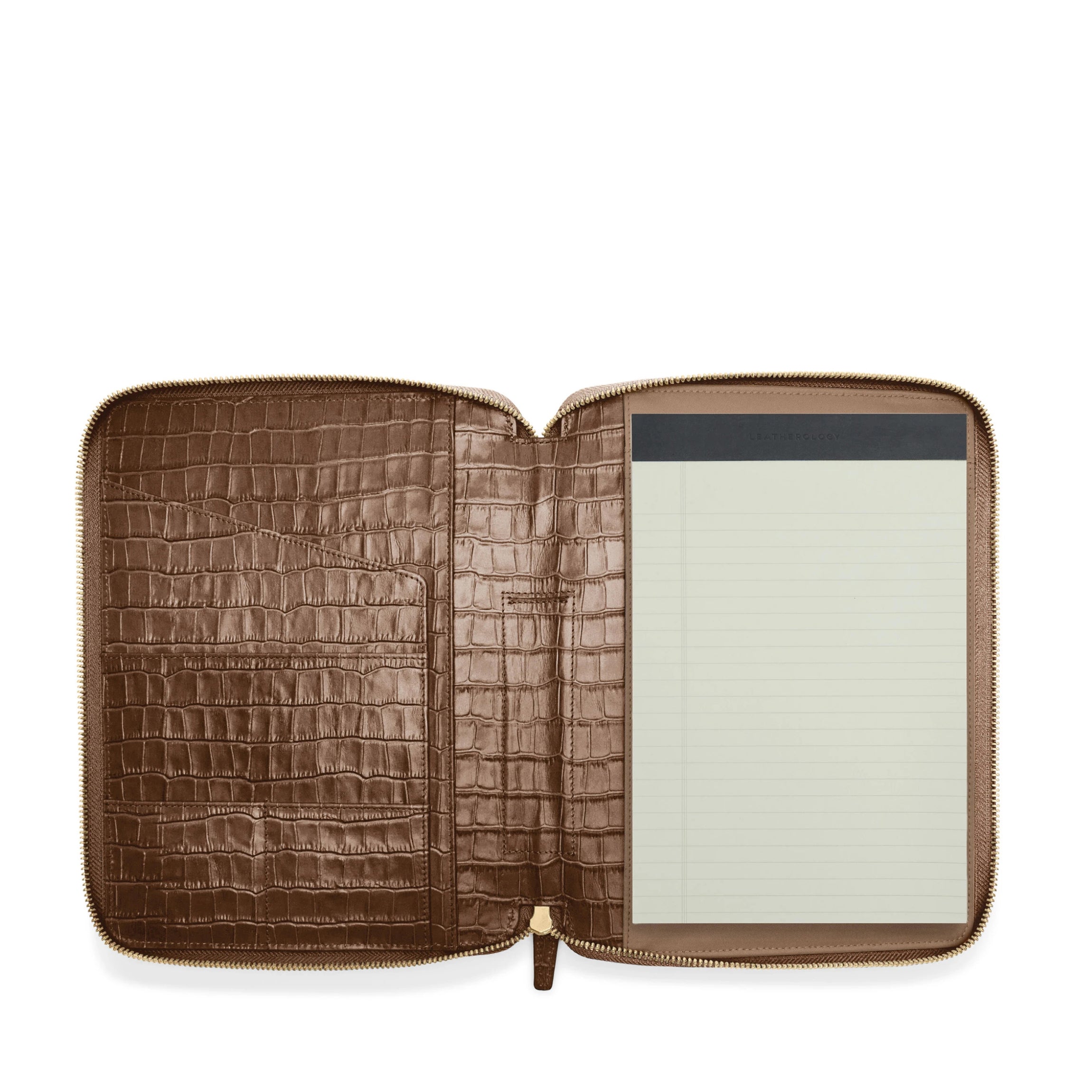 Professional B5 Zippered Padfolio Organizer - Cocoa Croc Leather Portfolio with Notepad Holder for Business Meetings, Office & School Supplies