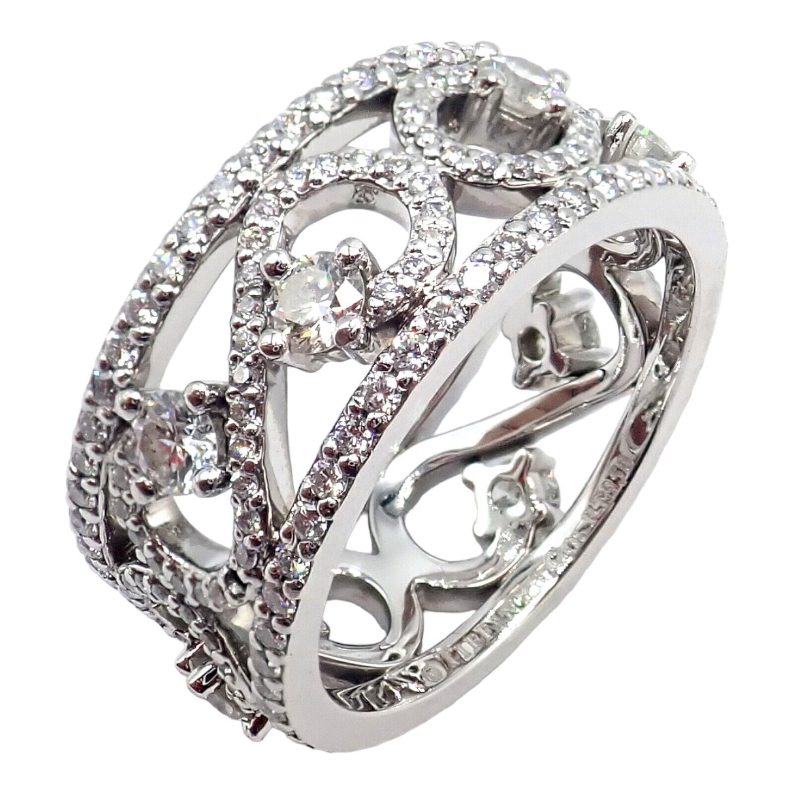 Authentic Tiffany & Co Platinum Diamond Enchant Scroll Wide Band Ring - Size 6 | Luxury Wedding, Anniversary & Engagement Jewelry Gift for Women
