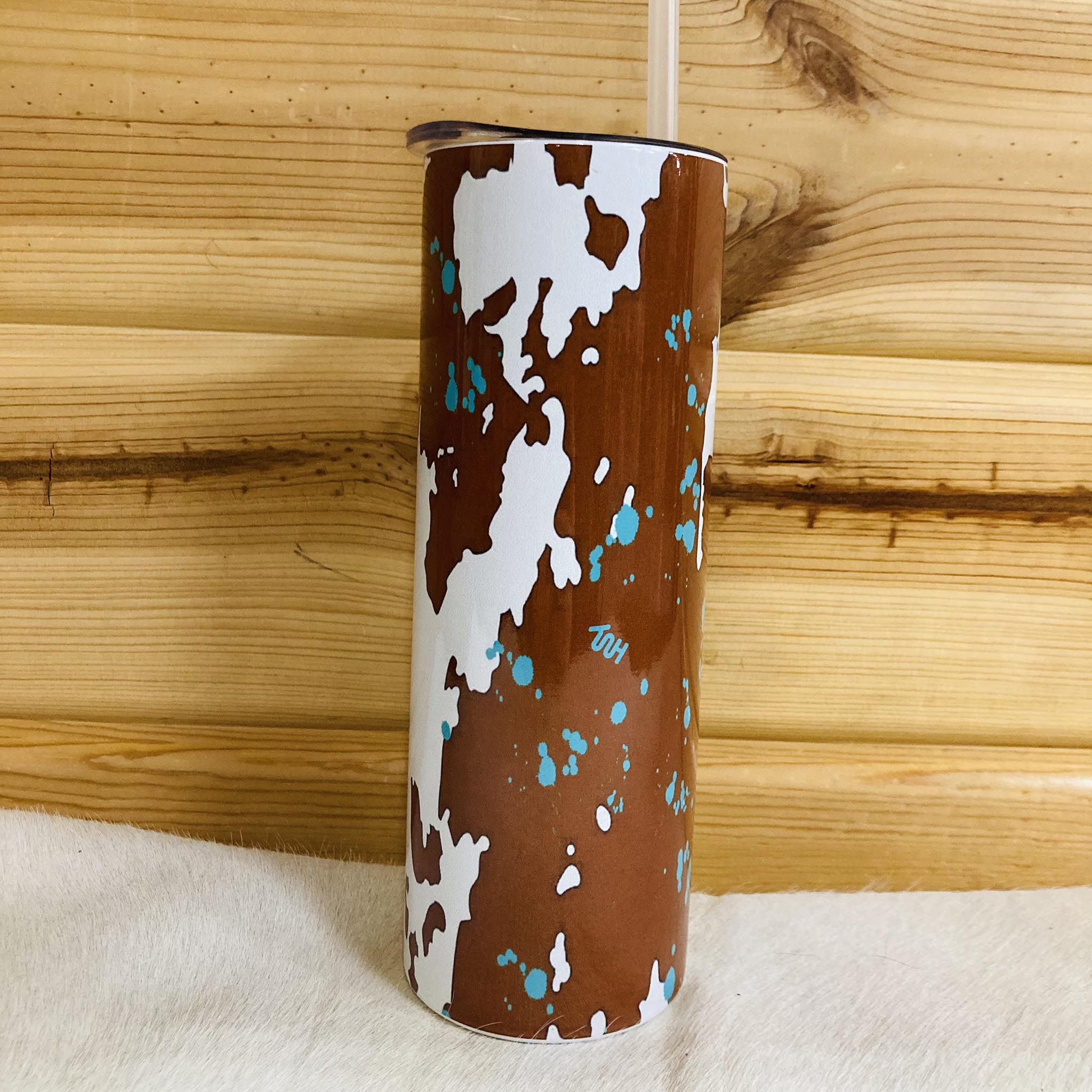 Acid Wash Cow Print 20oz Stainless Steel Tumbler with Lid and Straw - Insulated Cup for Coffee, Tea & Cold Drinks - Perfect for Home, Office & Travel Use