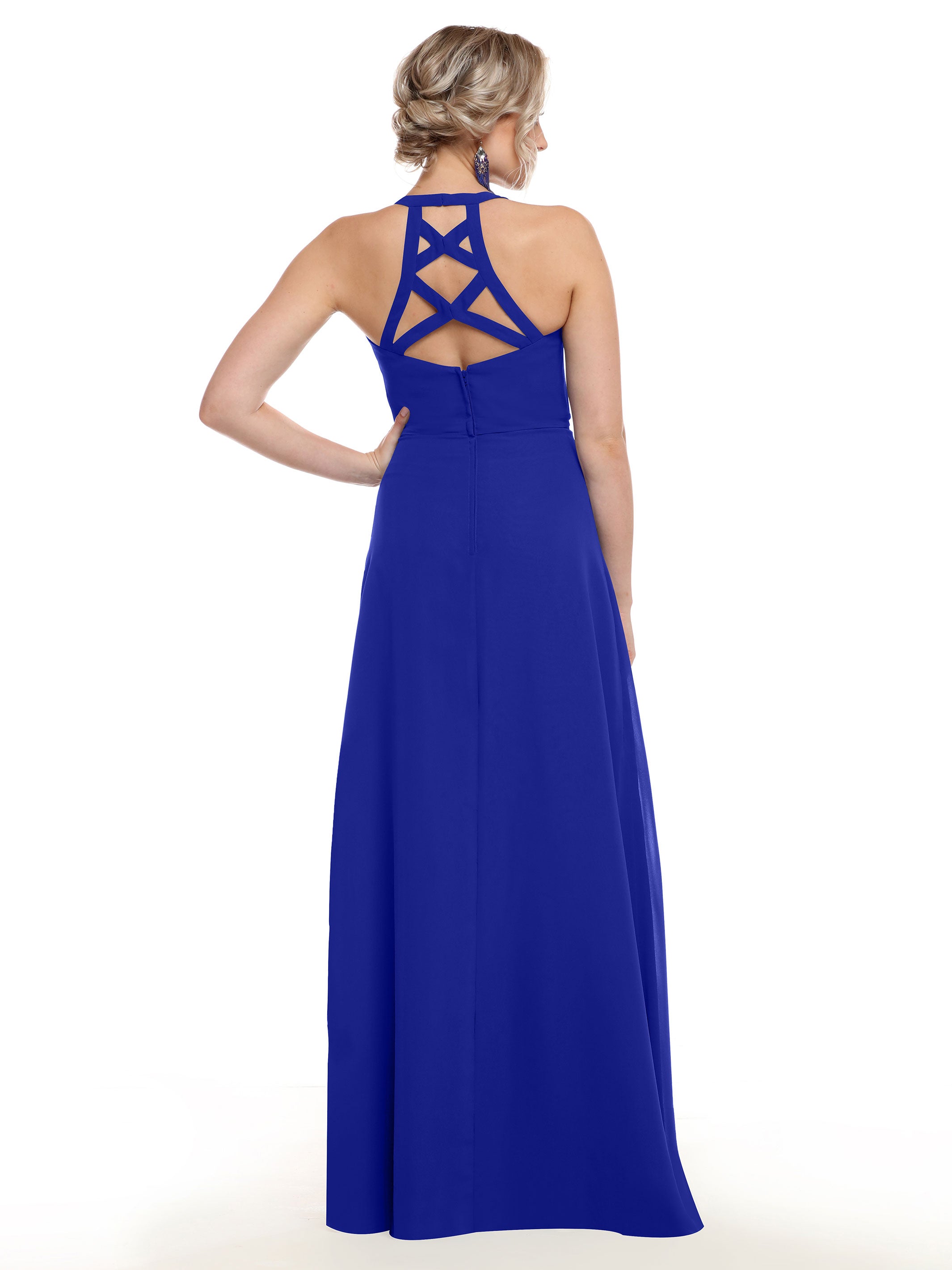 Elegant 80150 Chiffon A-Line Bridesmaid Dress with Plunging V-Neck & Intricate Back Detail - Perfect for Weddings, Formal Events & Special Occasions