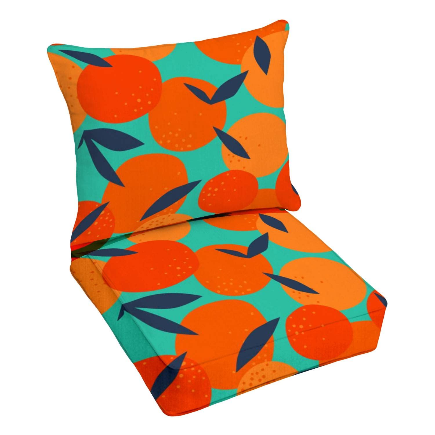 Premium Outdoor Deep Seating Cushion Set - Floral Fruit Pattern with Orange & Leaf Design - Waterproof Patio Furniture Replacement Cushions for Lounge Chairs - Perfect for Garden, Poolside & Backyard Relaxation