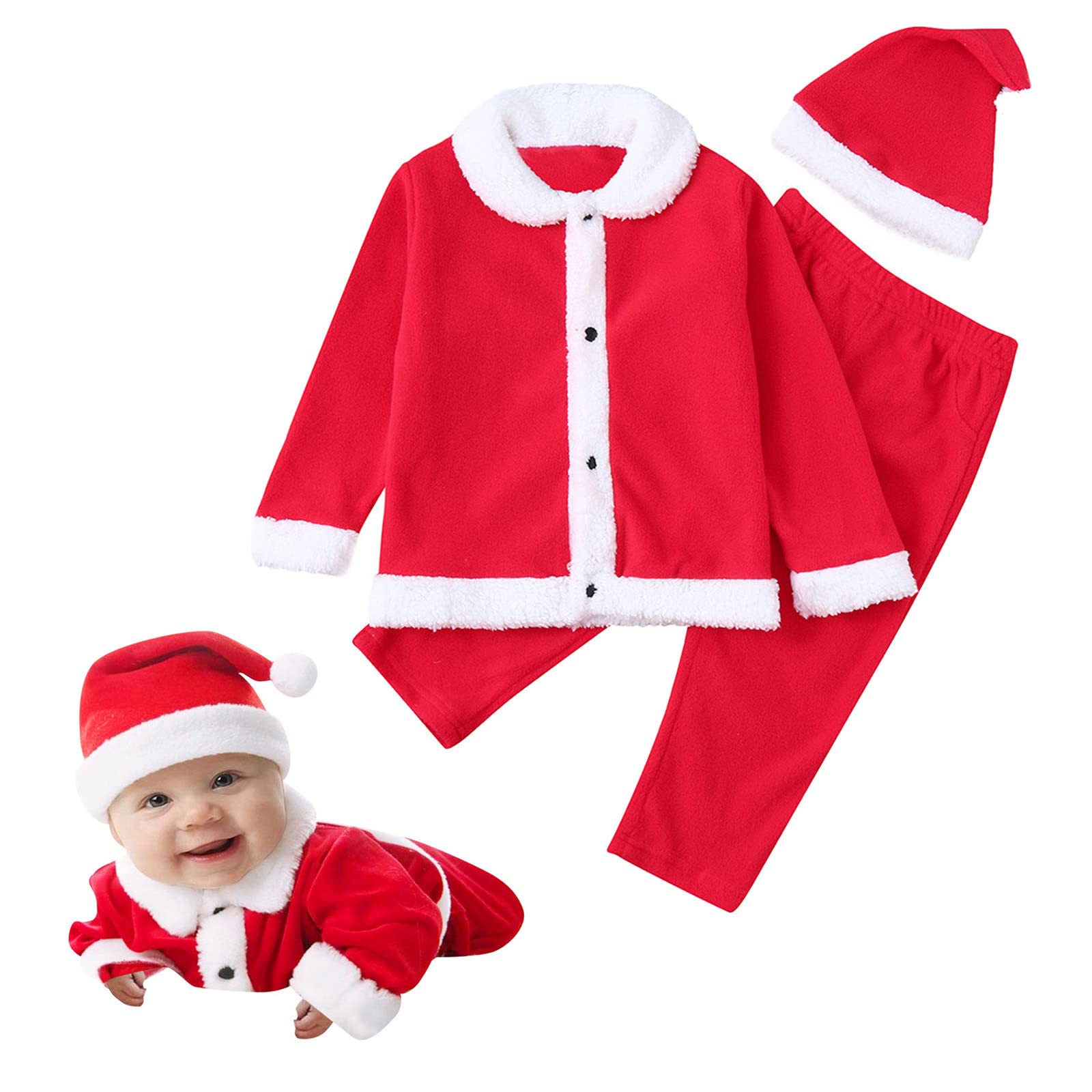 Christmas Outfit Set for Baby Girls & Boys - Santa Claus Fleece Toddler Kids Clothes | Holiday Family Photos & Christmas Party Wear