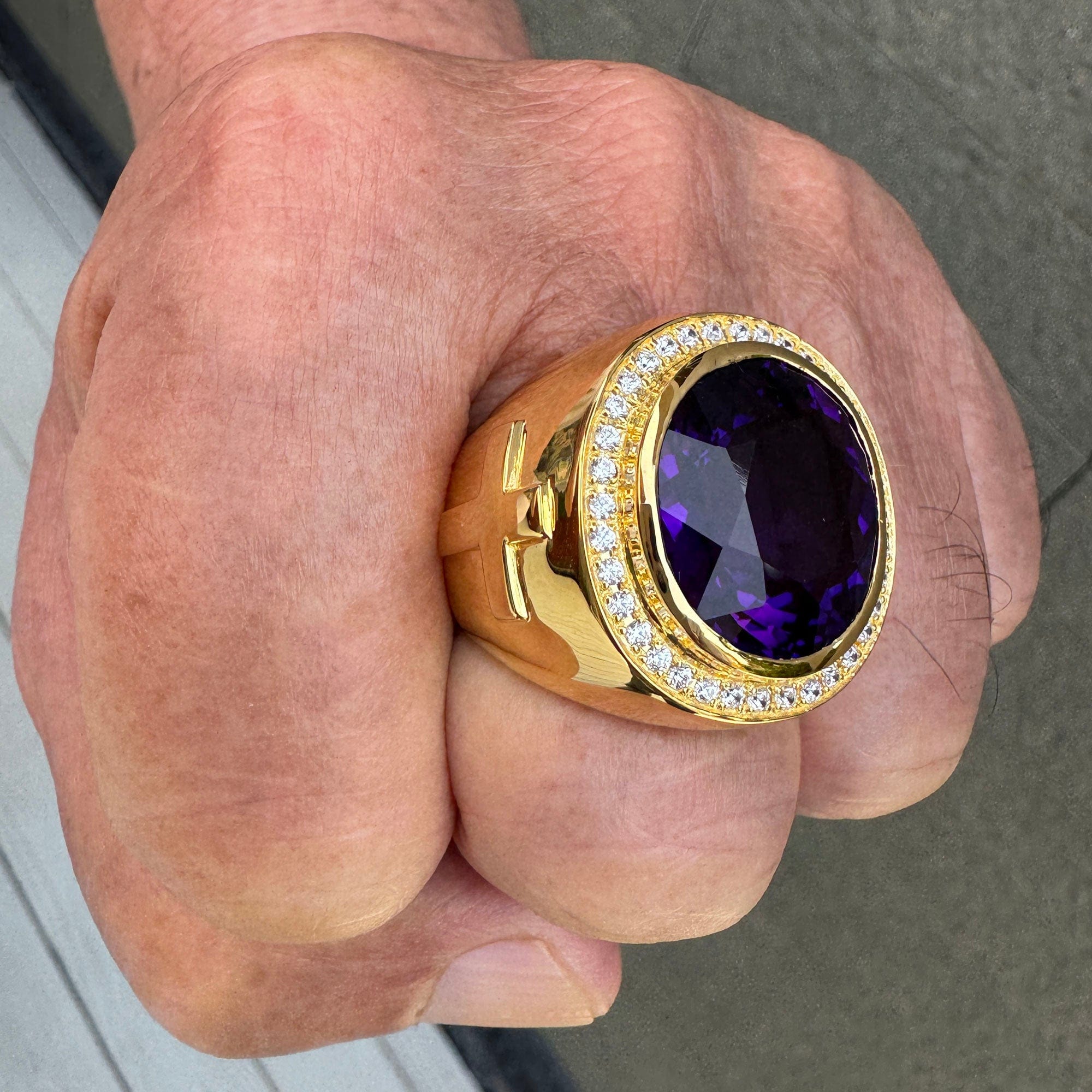 Natural Amethyst Gold Bishop Ring for Men - Large Statement Jewelry for Gifts, Weddings & Spiritual Healing | Handmade Gemstone Ring for Bishops, Priests & Fashion Accessories