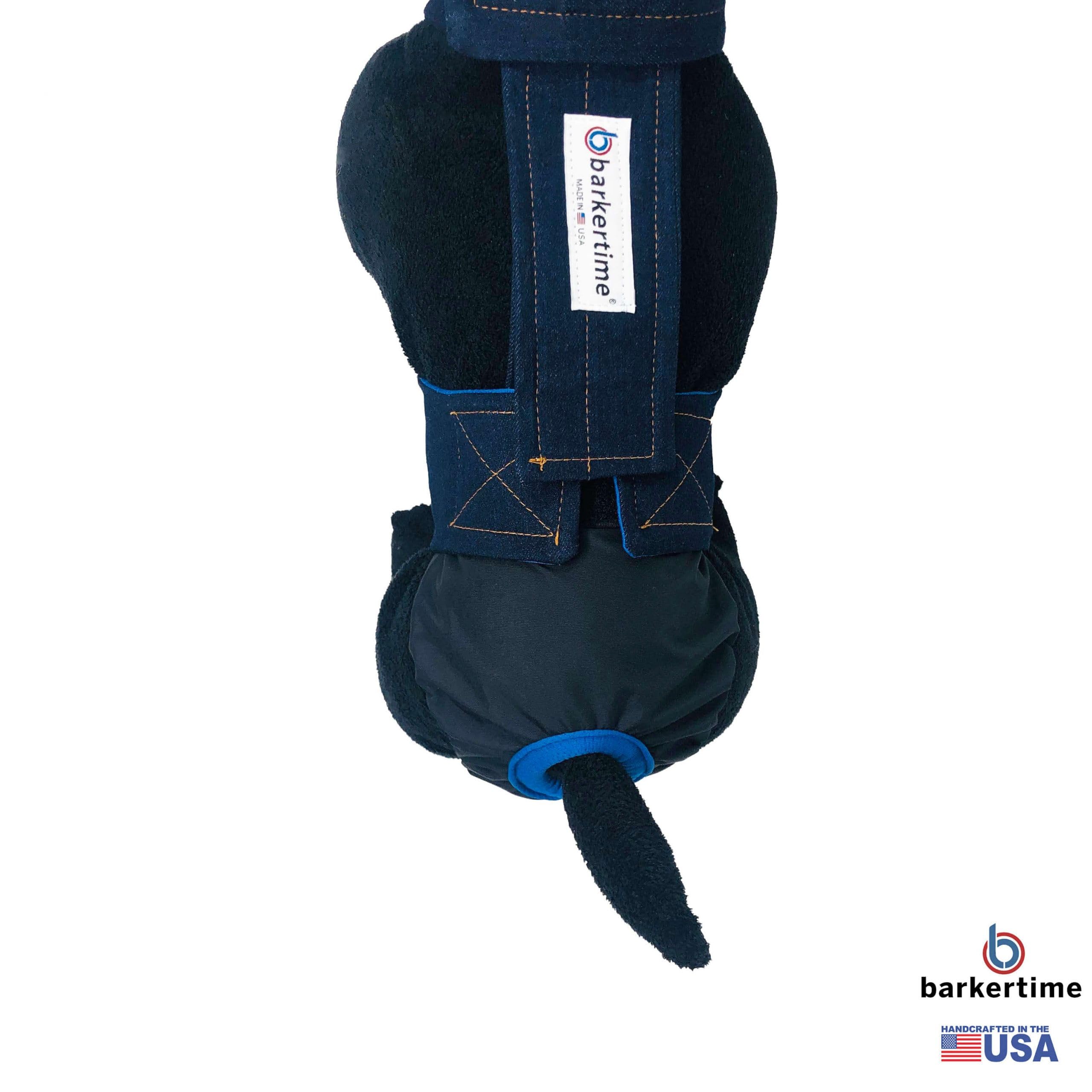 Denim on Black Dog Diaper Overall XXL - No Tail Hole - Made in USA - Perfect for Large Breed Dogs with Incontinence Issues