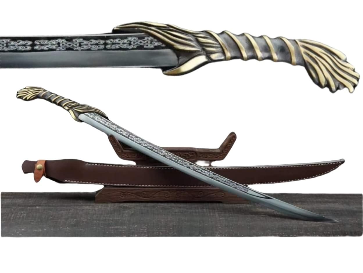 Premium Saber Camping Knife - High Manganese Steel Blade with Brass Fittings & Leather Scabbard - 38 Inch Survival Knife for Outdoor Adventures, Hunting, and Bushcraft
