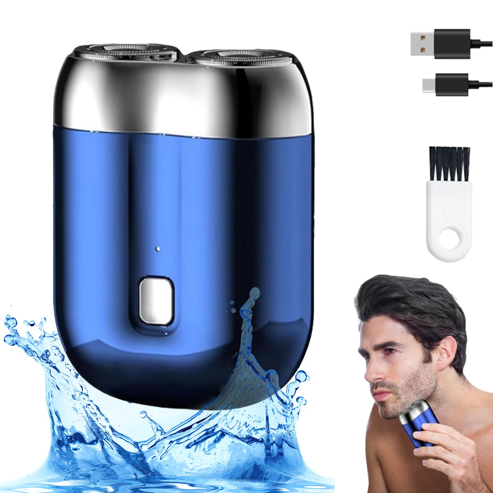 Premium Mini Dual-Head Electric Shaver for Men - Rechargeable, Waterproof & Portable Travel Shaver - Compact Cordless Design for Smooth Shaving - Perfect for Home, Office & Travel (Blue)
