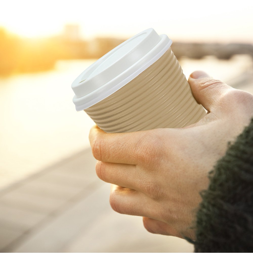 Nicole Home Collection 12 oz Double-Walled Insulated Ripple Paper Coffee Cups with Lids - Pack of 30, Tan - Hot Beverage Disposable Cups for Coffee, Tea, Hot Chocolate - Perfect for Office, Cafes, and Home Use