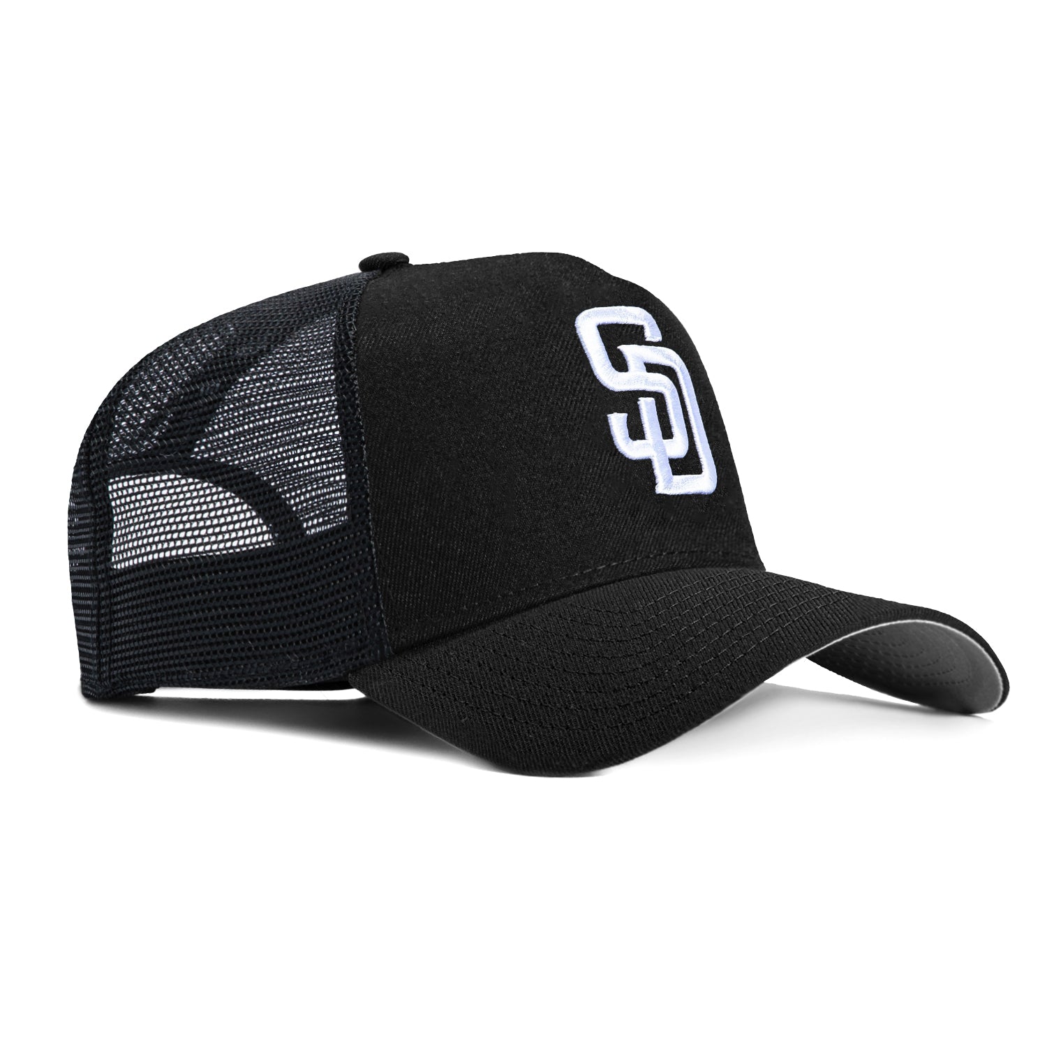 New Era 9Forty A-Frame San Diego Padres Snapback Trucker Hat - Black & White | MLB Baseball Cap for Men & Women | Perfect for Games, Sports & Casual Wear