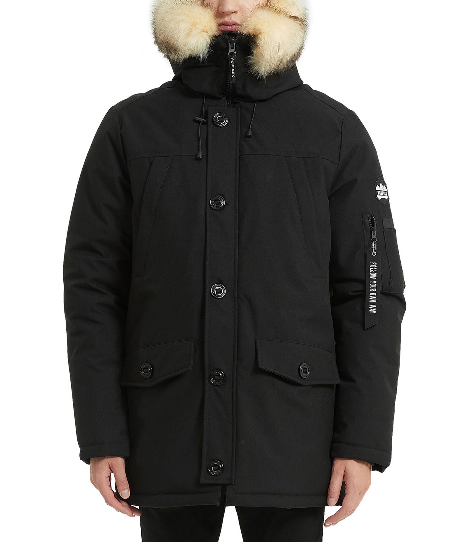 PUREMSX Men's Winter Jacket - Insulated Thick Warm Puffer Coat with Fur Hood | Waterproof Windproof Cold Weather Outerwear for Snow Skiing & Outdoor Activities