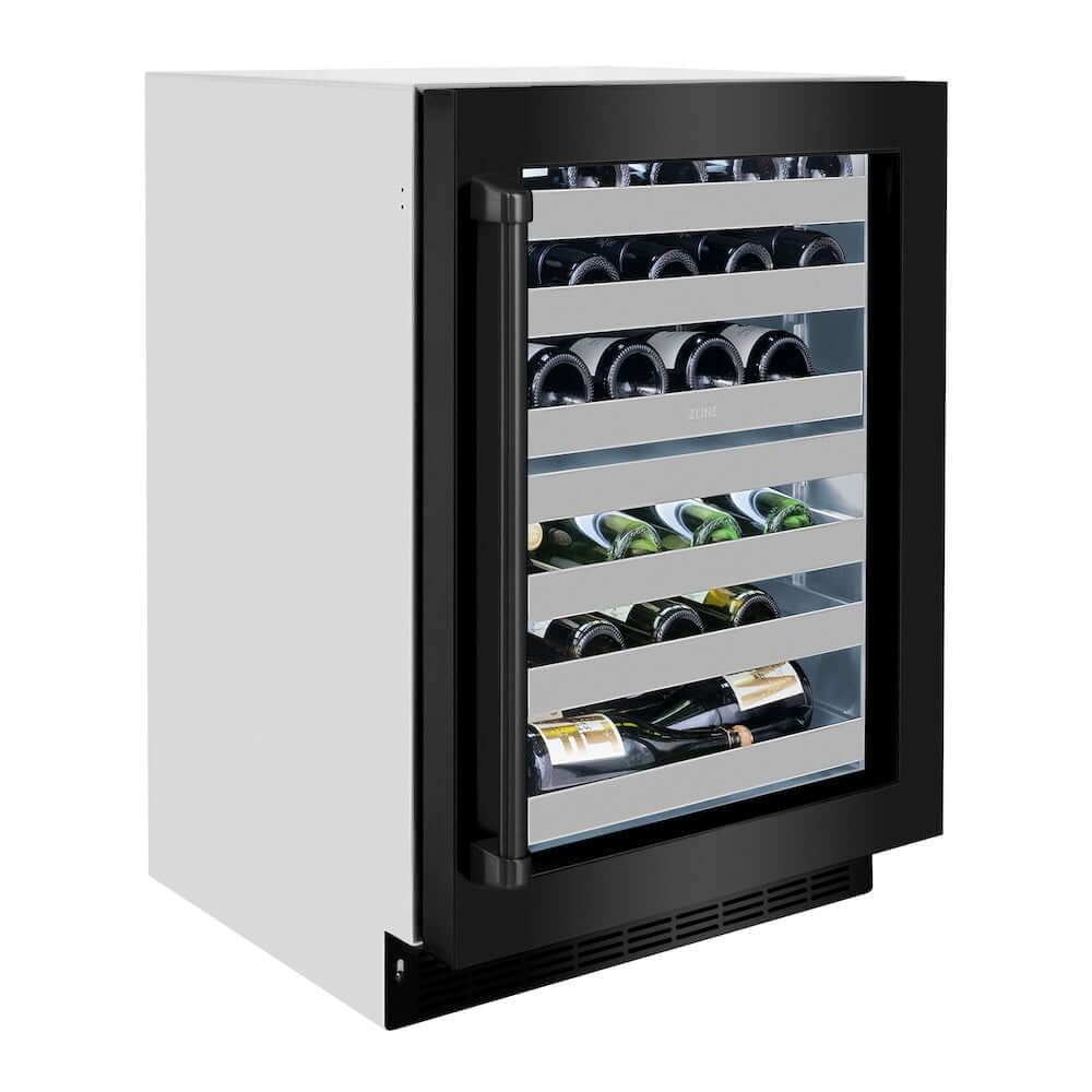 ZLINE 24 Inch Black Stainless Steel Dual Zone Wine Cooler - 44 Bottle Capacity with Glass Door for Home Bar or Kitchen (RWDO BS 24) - Perfect for Wine Enthusiasts and Entertaining Guests