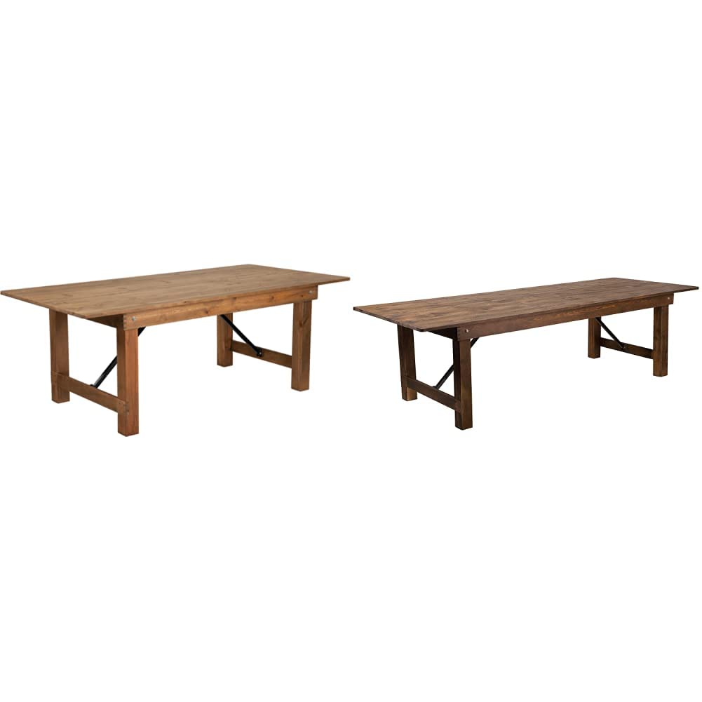 Flash Furniture Hercules Series Rustic Solid Pine Folding Dining Table - Rectangular Antique Farmhouse Style Extendable Table for Kitchen, Dining Room & Outdoor Events