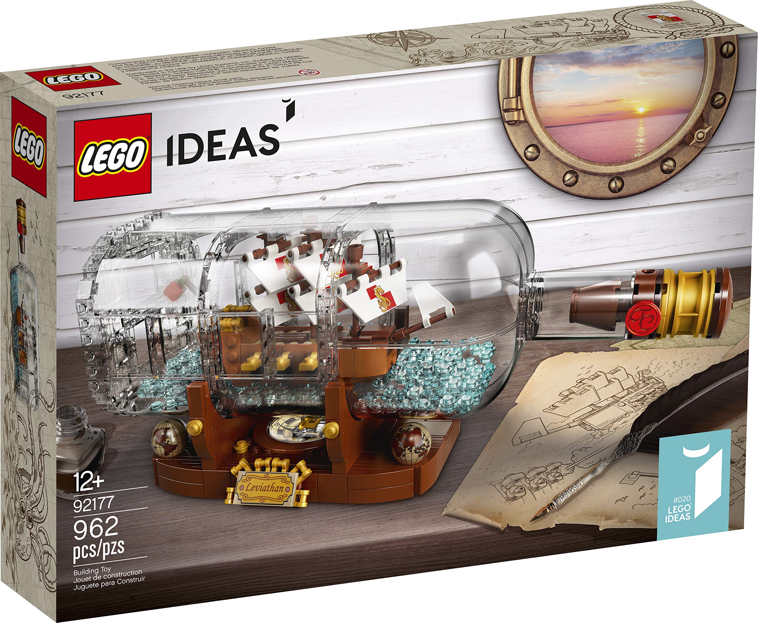 LEGO Ideas Ship in a Bottle 92177 Expert Building Kit - 962 Piece Collectible Model Ship Display Set for Adults - Creative DIY Snap Together Toy - Perfect for Home Office Decor & Gift for LEGO Enthusiasts