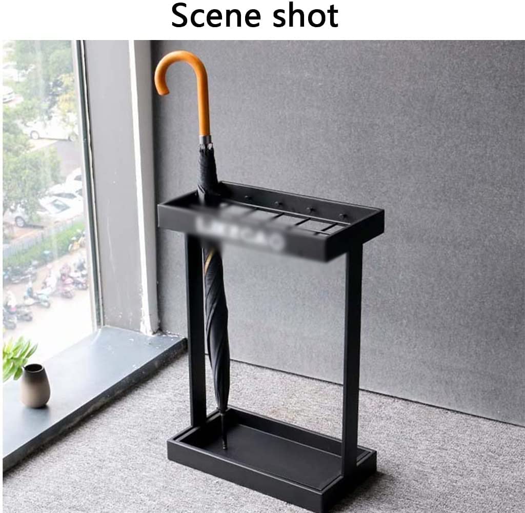 Metal Umbrella Stand with Hooks & Removable Drip Tray - Modern Square Umbrella Storage Rack for Entryway - Indoor Umbrella Holder for Home, Office, Hotel Lobby & Restaurant Entrance (Black)