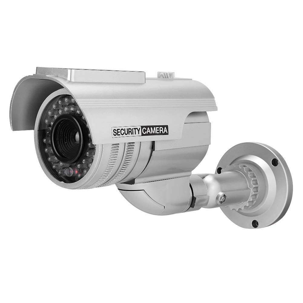 Solar Powered Fake Security Camera with LED Blinking Light - Dummy Bullet Surveillance Camera for Home & Business Outdoor Protection