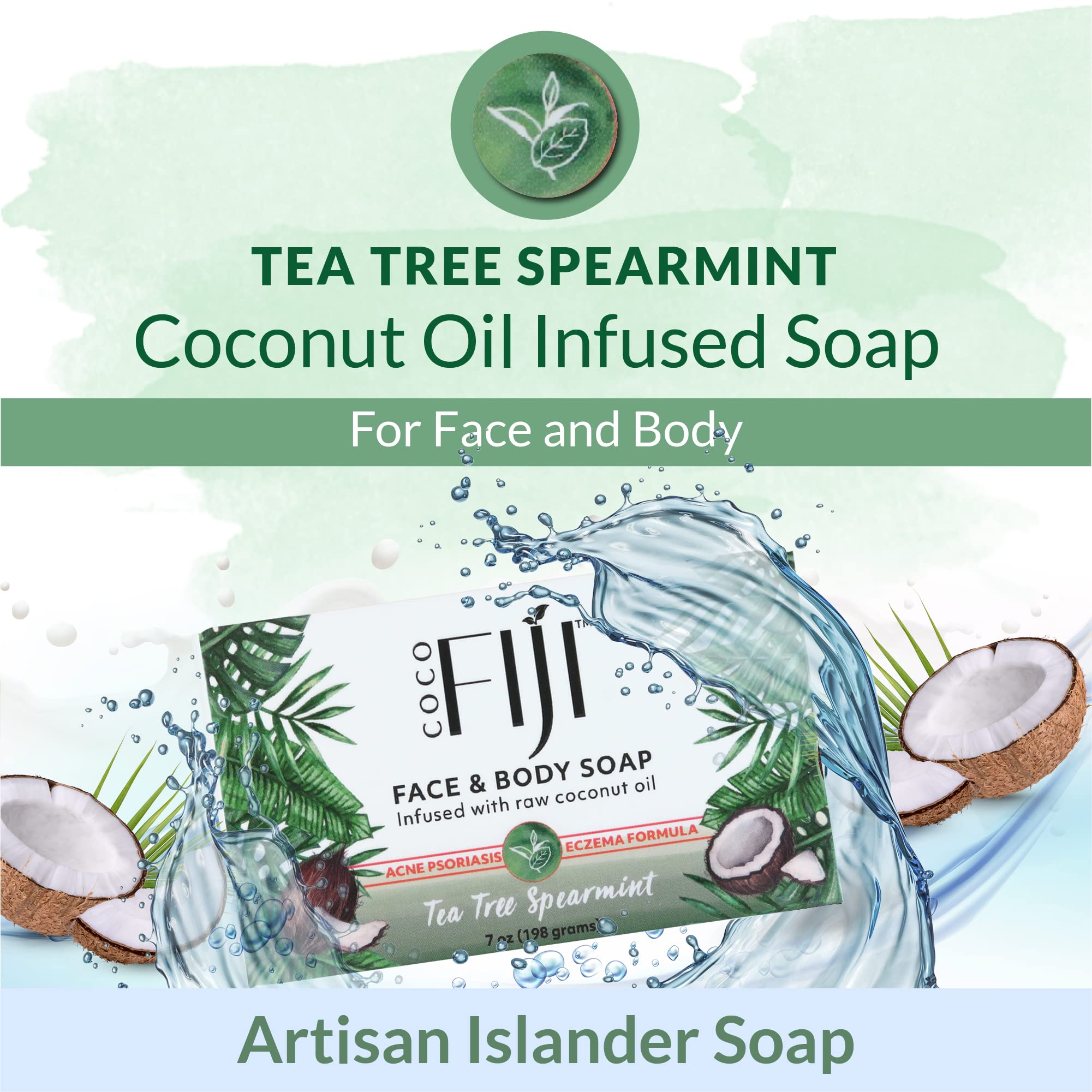 Organic Coconut Oil & Tea Tree Spearmint Soap Bar for Face and Body - Moisturizing, Pore Purifying Natural Soap with Essential Oils - 7 oz (Pack of 12) - Perfect for Daily Skincare & Spa Relaxation