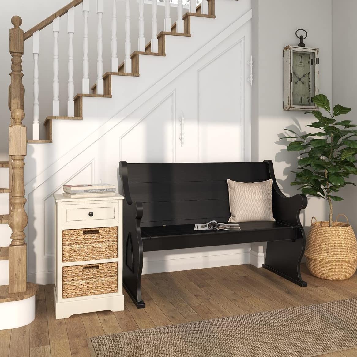 Urban Designs Malibu 3-Drawer Nightstand with Wicker Baskets - White Wooden Bedside Table for Bedroom Storage & Organization - Perfect for Small Spaces, Guest Rooms & Apartment Living