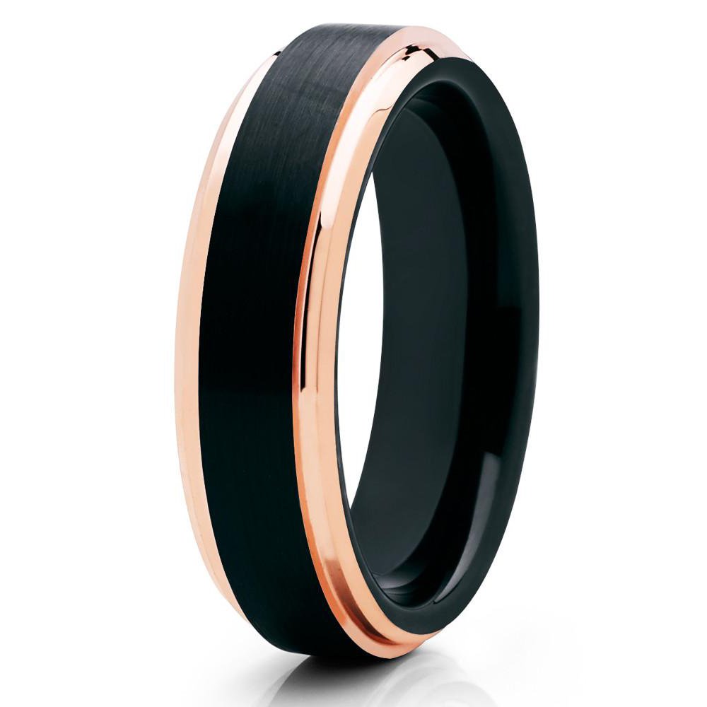 Rose Gold & Black Tungsten Carbide Wedding Band for Men & Women - 18k Rose Gold Plated Comfort Fit Ring - Perfect for Anniversaries, Engagements, and Everyday Wear