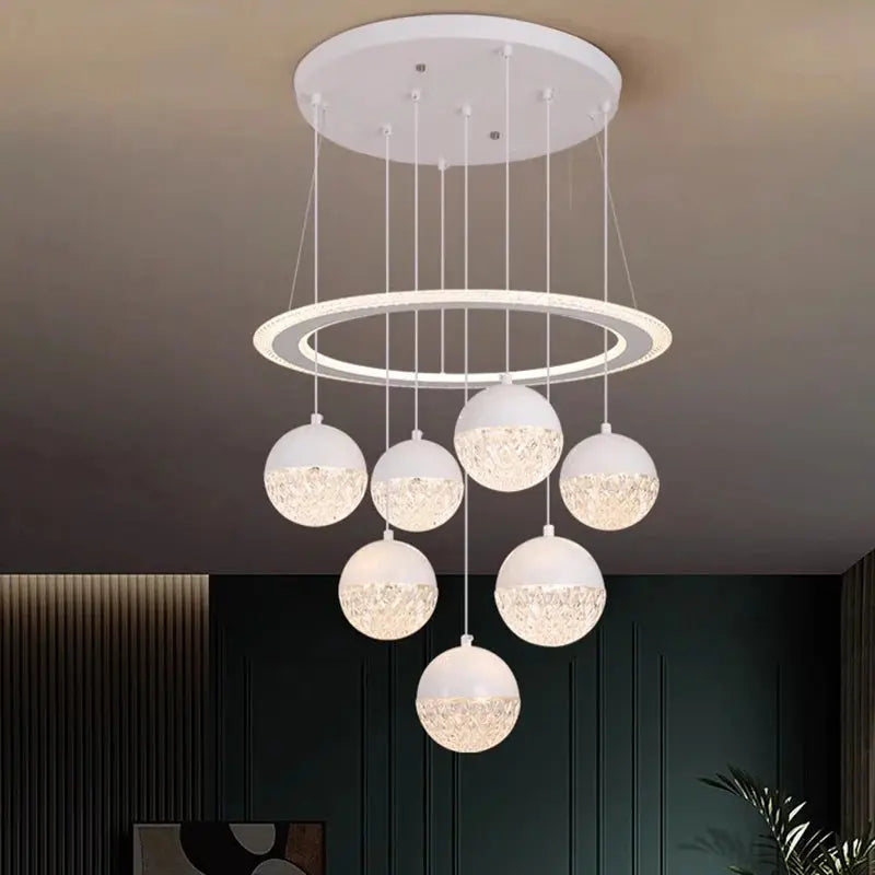 7-Light Cluster Ceiling Chandelier in Black/White - Modern Dining Room Lighting Fixture for Home Decor & Bedroom Ambience