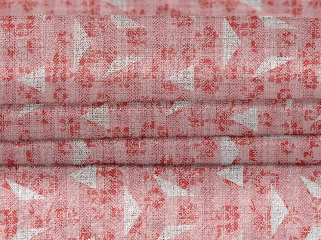 Velvet Pink Salmon Fabric with Triangle Geometric Print - 58 Inch Wide Dress Material by The Yard | Perfect for DIY Dresses, Home Decor & Craft Projects