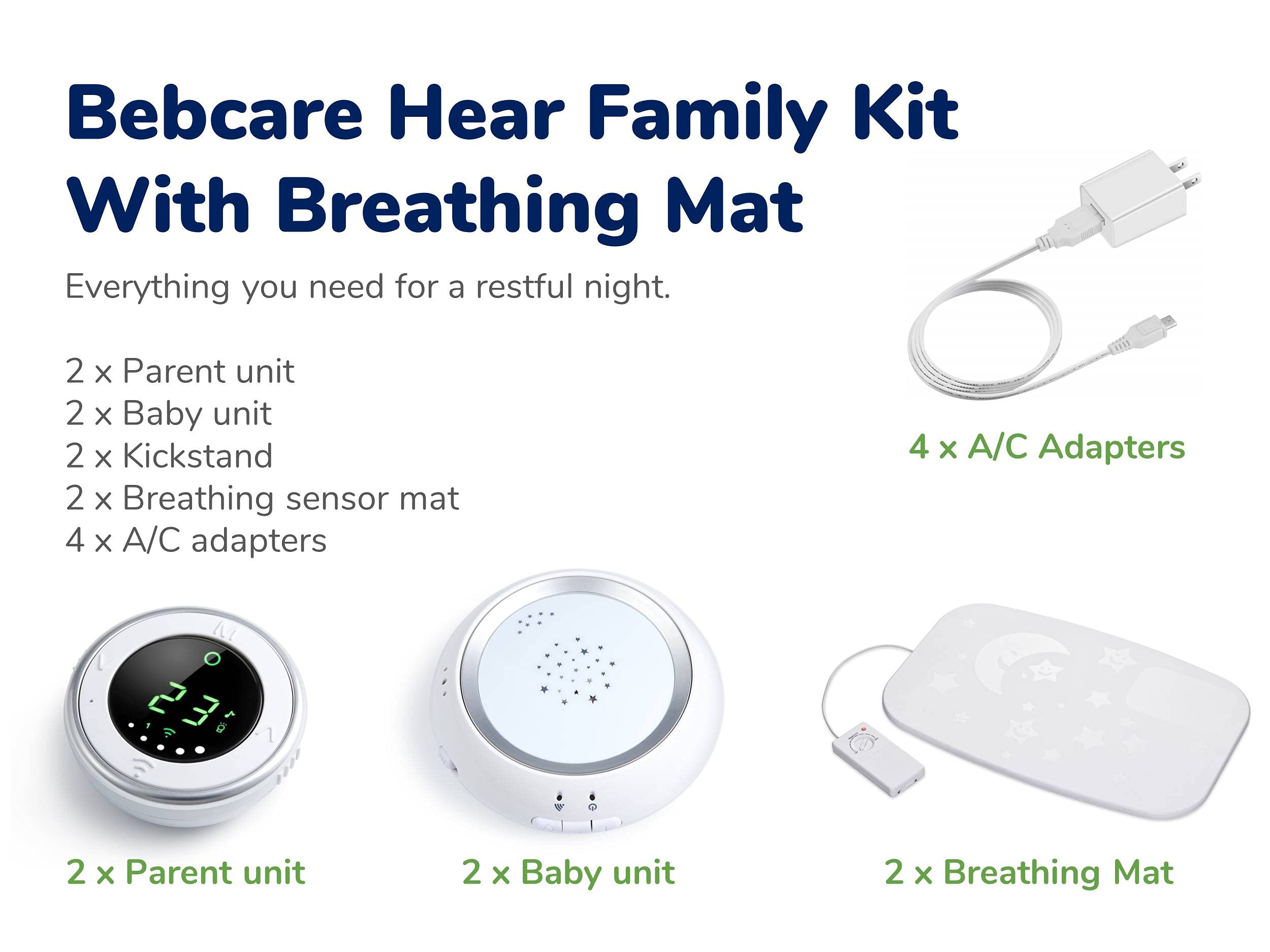 Bebcare Hear Audio Baby Monitor - Ultra-Low Radiation Safe Technology with Breathing Sensor, Night Light & White Noise - 2000ft Range (Includes Sensor Mat) - Perfect for Nursery, Travel & Peace of Mind Parenting