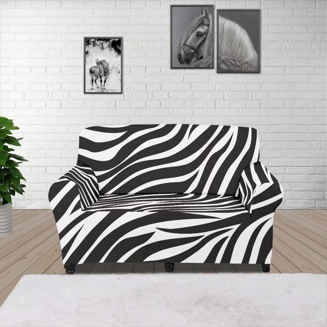 GOSTONG White Zebra Print Stretch Loveseat Slipcover - Printed Sofa Cover for Small Furniture, Cushions & Couches | Perfect for Living Room, Bedroom & Home Decor