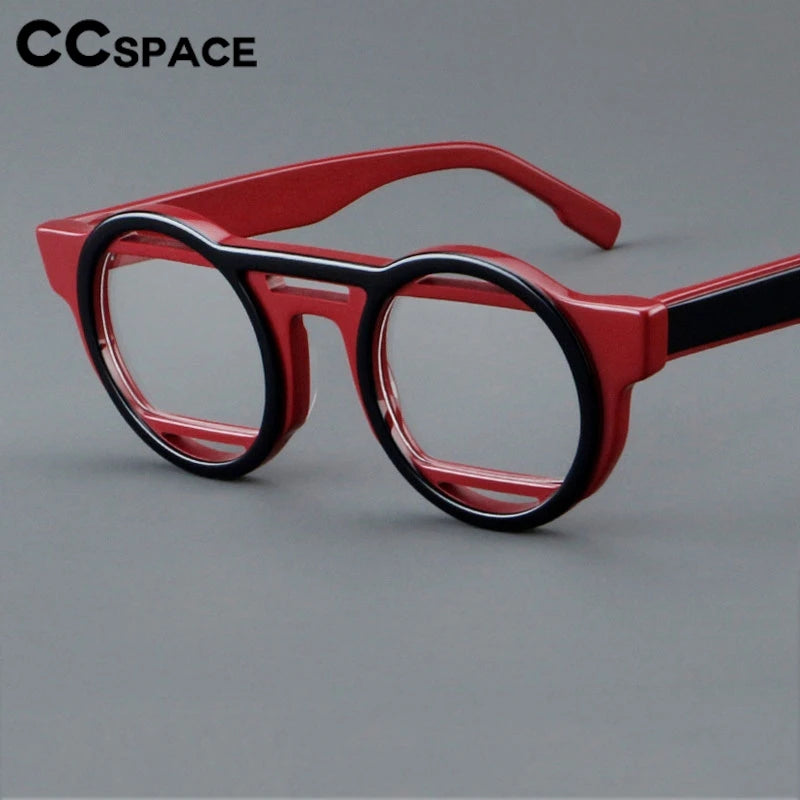 CCspace Unisex Full Rim Round Acetate Double Bridge Eyeglasses 301737 - Stylish Retro Glasses for Men & Women - Perfect for Reading, Work, and Fashion Accessories