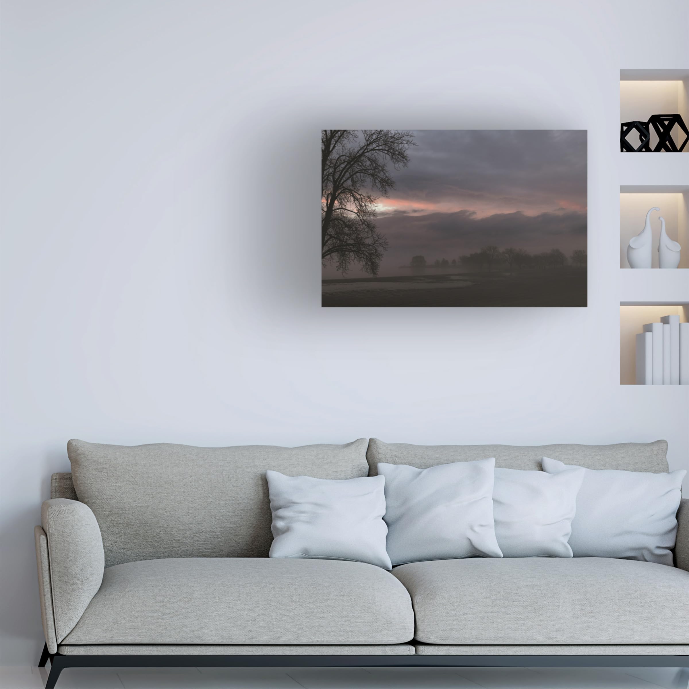 Kurt Shaffer 'Foggy Evening At The Lake' Canvas Wall Art Print - Landscape Nature Photography for Living Room, Bedroom & Office Decor