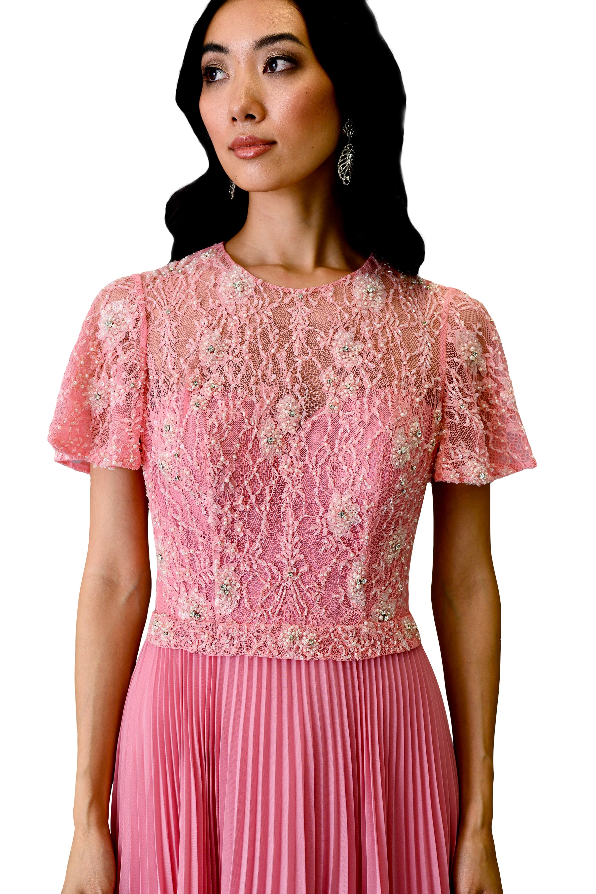 Elegant Women's Embroidered Pleated Dress - Flowy A-Line Midi Dress for Spring & Summer - Perfect for Weddings, Parties & Office Wear