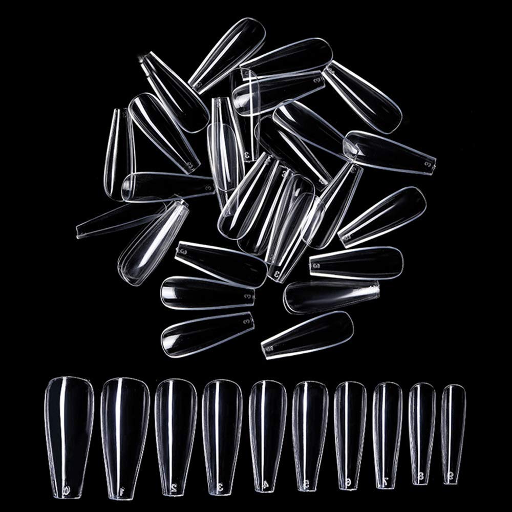 Shidara Clear Coffin Fake Nails - 100PCS Full Cover Acrylic Nail Tips in White | Long Lasting Press On Nails for Salon Quality Manicure at Home, Parties & Special Events