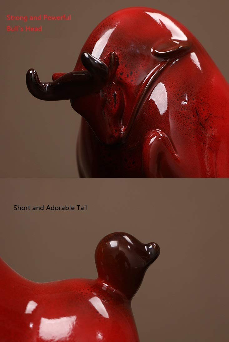 LuckyBuddha Creative Abstract Bull Statue - Wall Street Bull Art Decor, Ceramic Ox Sculpture for Home & Office - Feng Shui Wealth Symbol, Modern Desk Decor for Living Room, Office Desk, Bookshelf