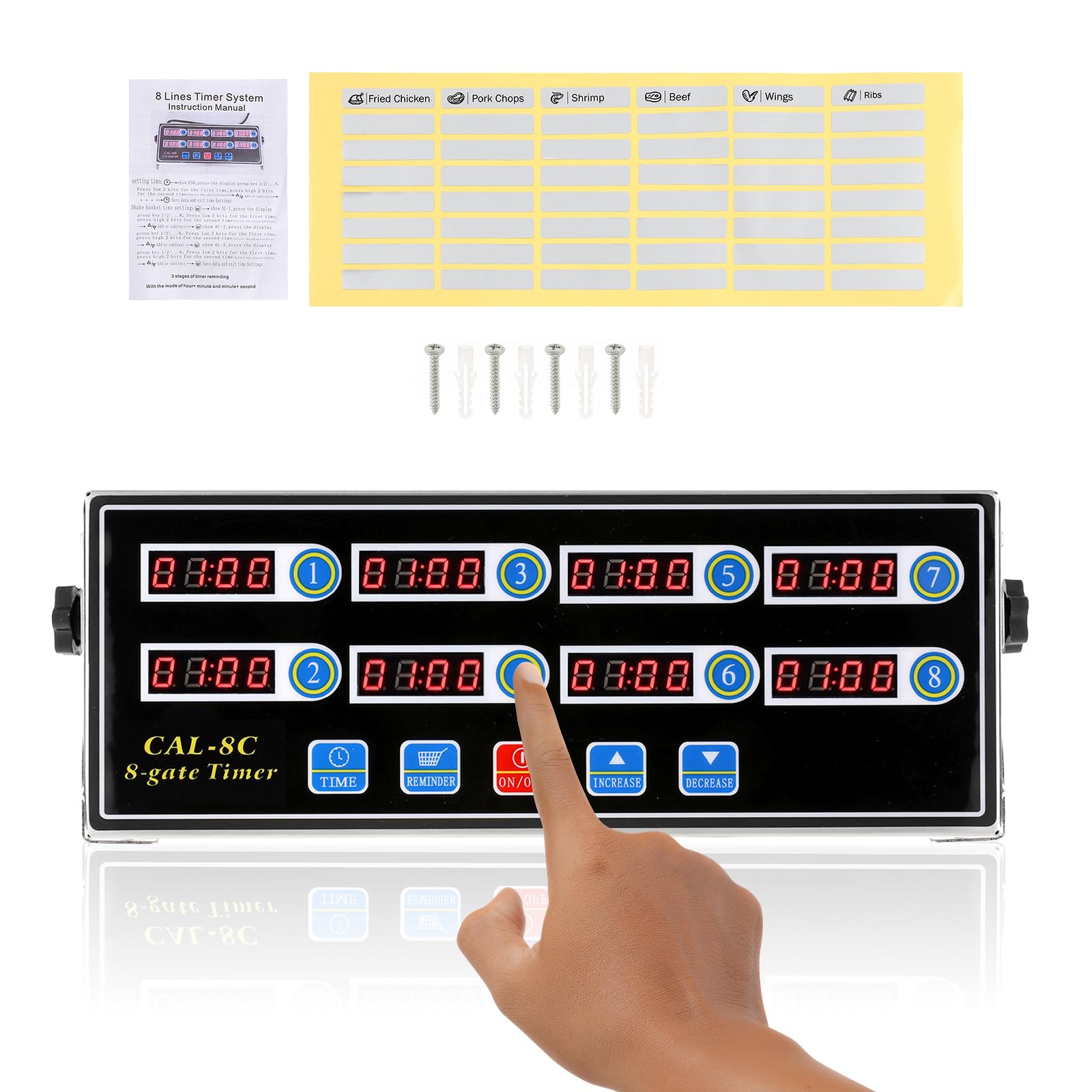 BEAMNOVA 8-Channel Digital Kitchen Timer with Loud Alarm - Stainless Steel Commercial Cooking Timer for Restaurants, Bakeries & Home Use - Adjustable Volume for Cooking, Baking, Frying & Meal Prep