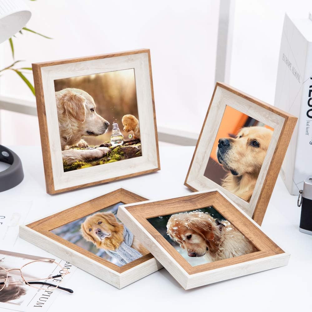 Premium Wooden 6x6 Inch Square Picture Frames with Shatterproof Acrylic - Set of 2 (Wall Mount & Tabletop Display) - Perfect for Baby Photos, Wedding Portraits, Family Memories & Christmas Gifts - Ideal for Home Decor, Office Display, and Special Occasions