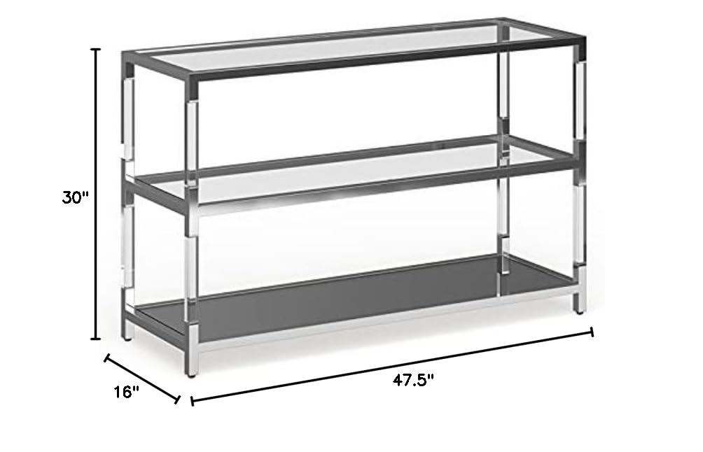 BOWERY HILL Modern Chrome Glass Sofa Table with 1 Shelf - Transitional Living Room End Table for Small Spaces & Home Decor