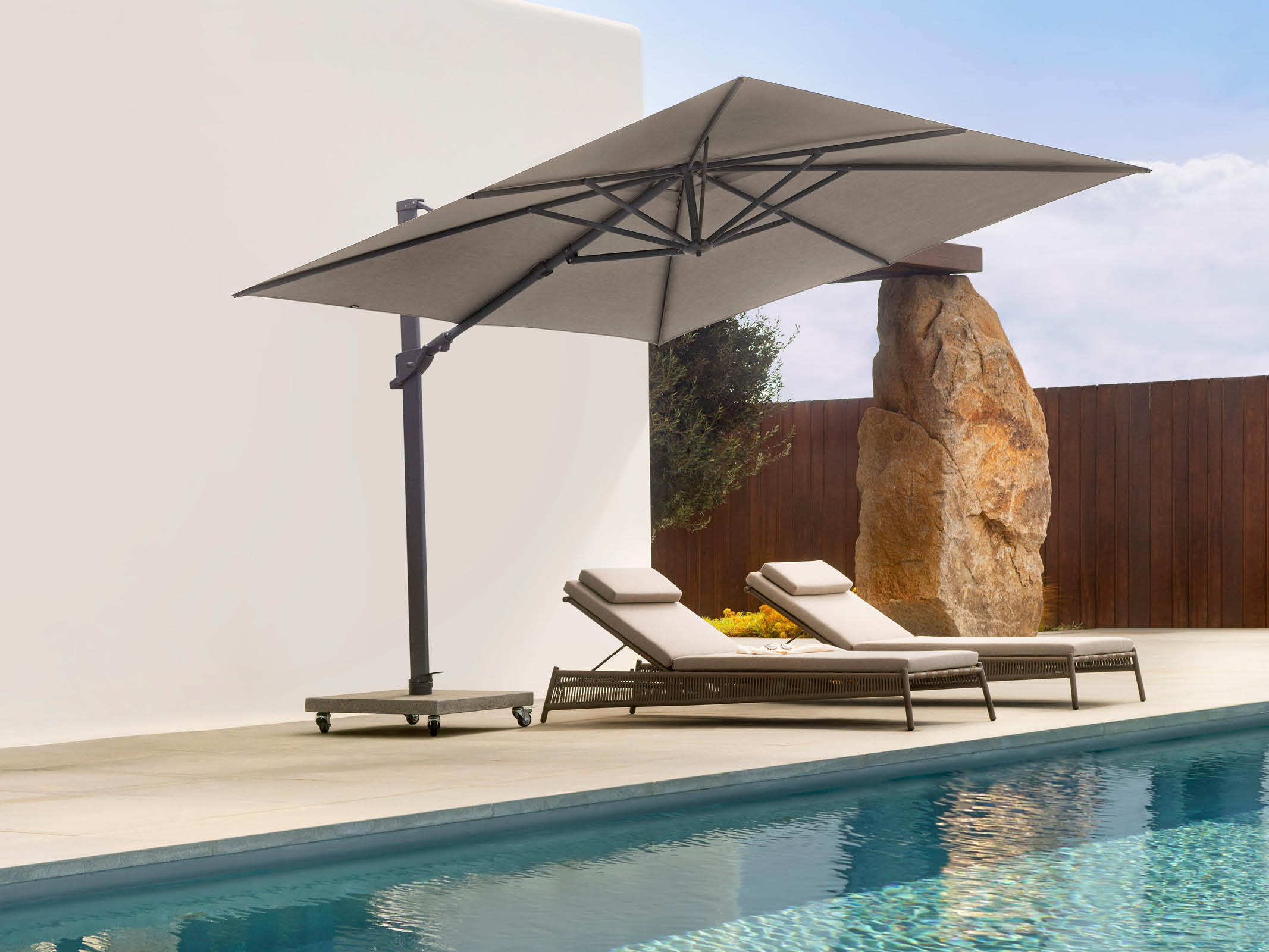 Azore 3m Outdoor Patio Umbrella with Heavy Duty Base - Perfect for Poolside, Garden, and Backyard Shade