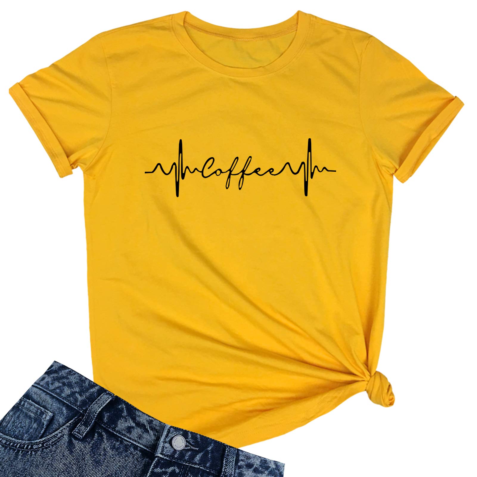 YITAN Women's Funny Coffee Graphic T-Shirt - Cute & Trendy Casual Tee for Coffee Lovers | Perfect for Everyday Wear, Coffee Dates & Gifts