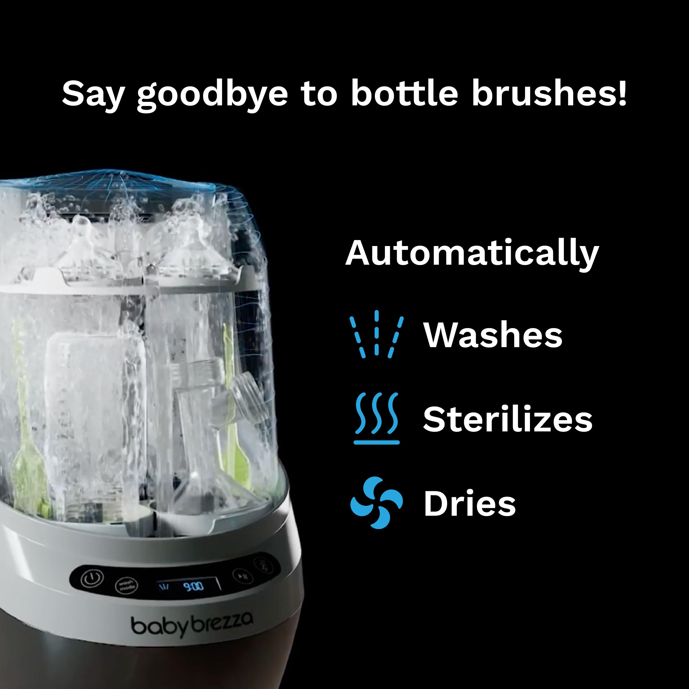 Baby Brezza Bottle Washer Pro - Electric Baby Bottle Sterilizer & Dryer Machine - All-in-One Washer for Bottles, Pump Parts, Sippy Cups - Fast Cleaning & Drying - Perfect for Busy Parents & Daycare Use