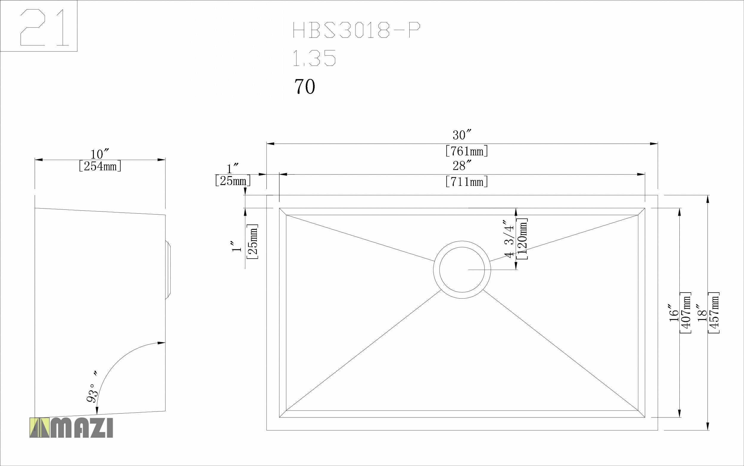 Premium Stainless Steel Handmade Kitchen Sink HBS3018 - Durable 16 Gauge Undermount Sink for Modern Kitchens | Perfect for Cooking, Washing Dishes & Food Prep