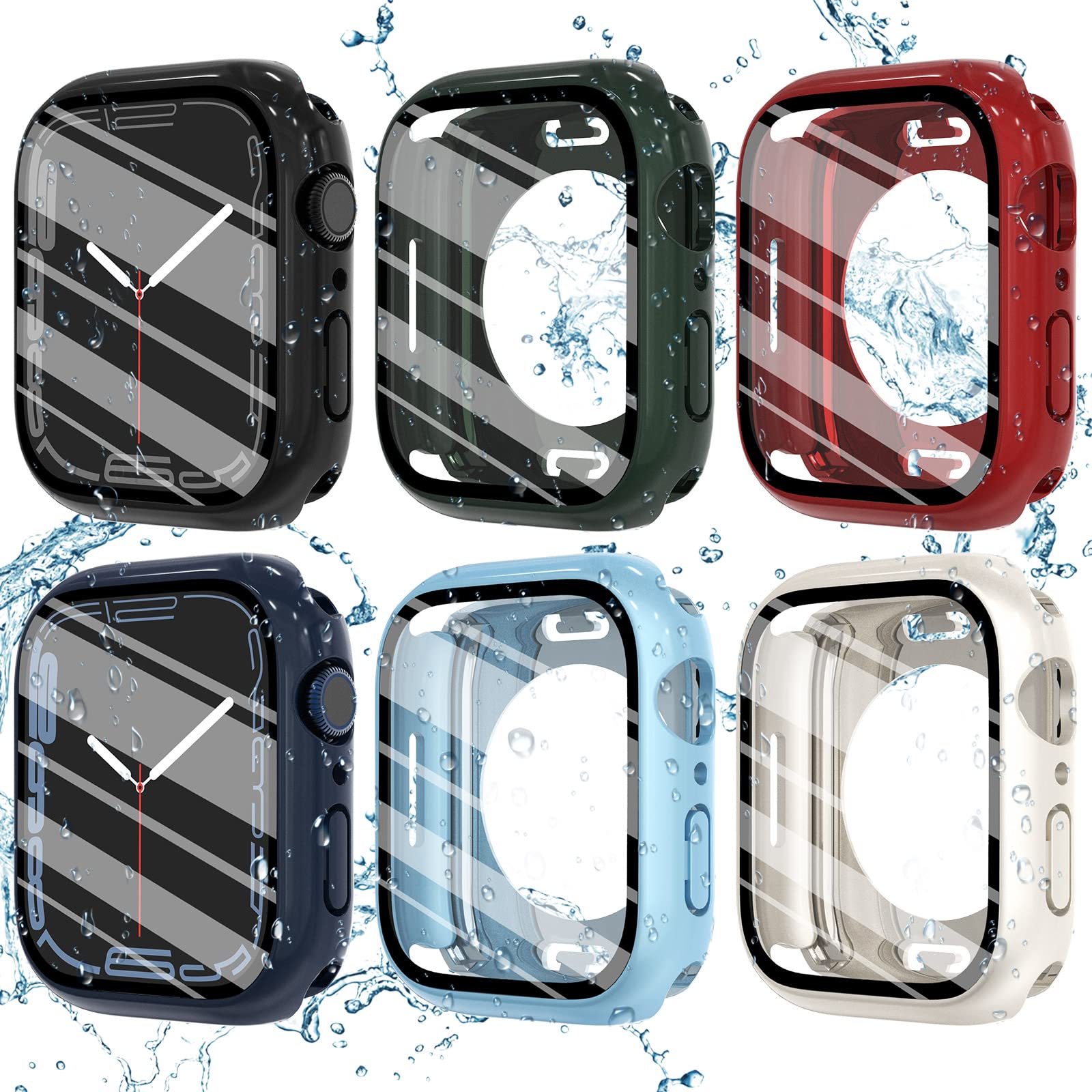FULLIFE 6-Pack Waterproof Protective Case for Apple Watch Series 6/5/4/SE (40mm) - Includes Tempered Glass Screen Protector & Hard PC Bumper Cover (2-in-1 Design) - Perfect for Swimming, Sports & Outdoor Activities - Unisex for Men & Women