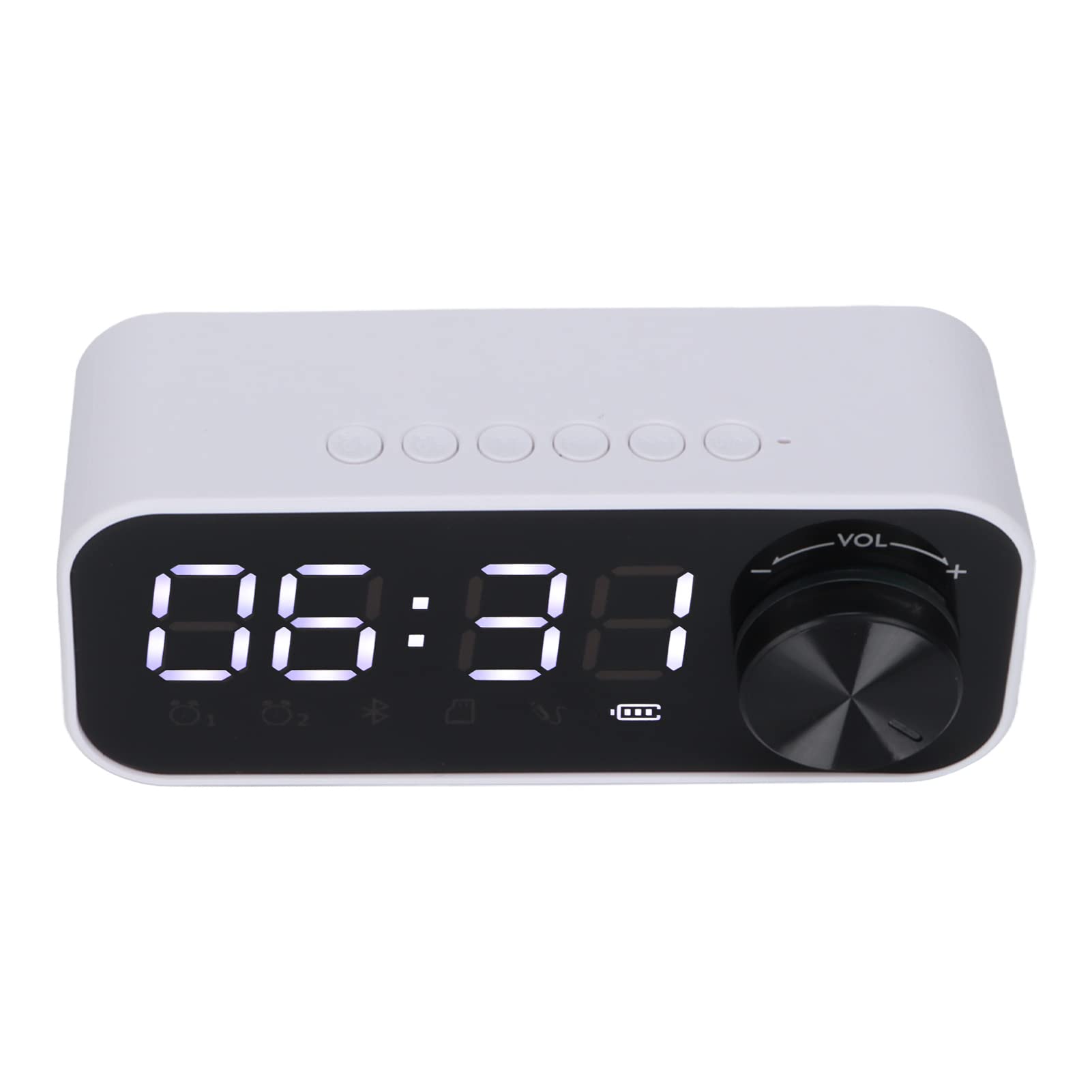 Dilwe B126 Bluetooth 5.0 Wireless Alarm Clock Speaker with LED Display - 10M Range, Portable & Adjustable for Bedroom, Office, Travel (White) | Perfect for Morning Wake-Up, Music Playback & Night Light