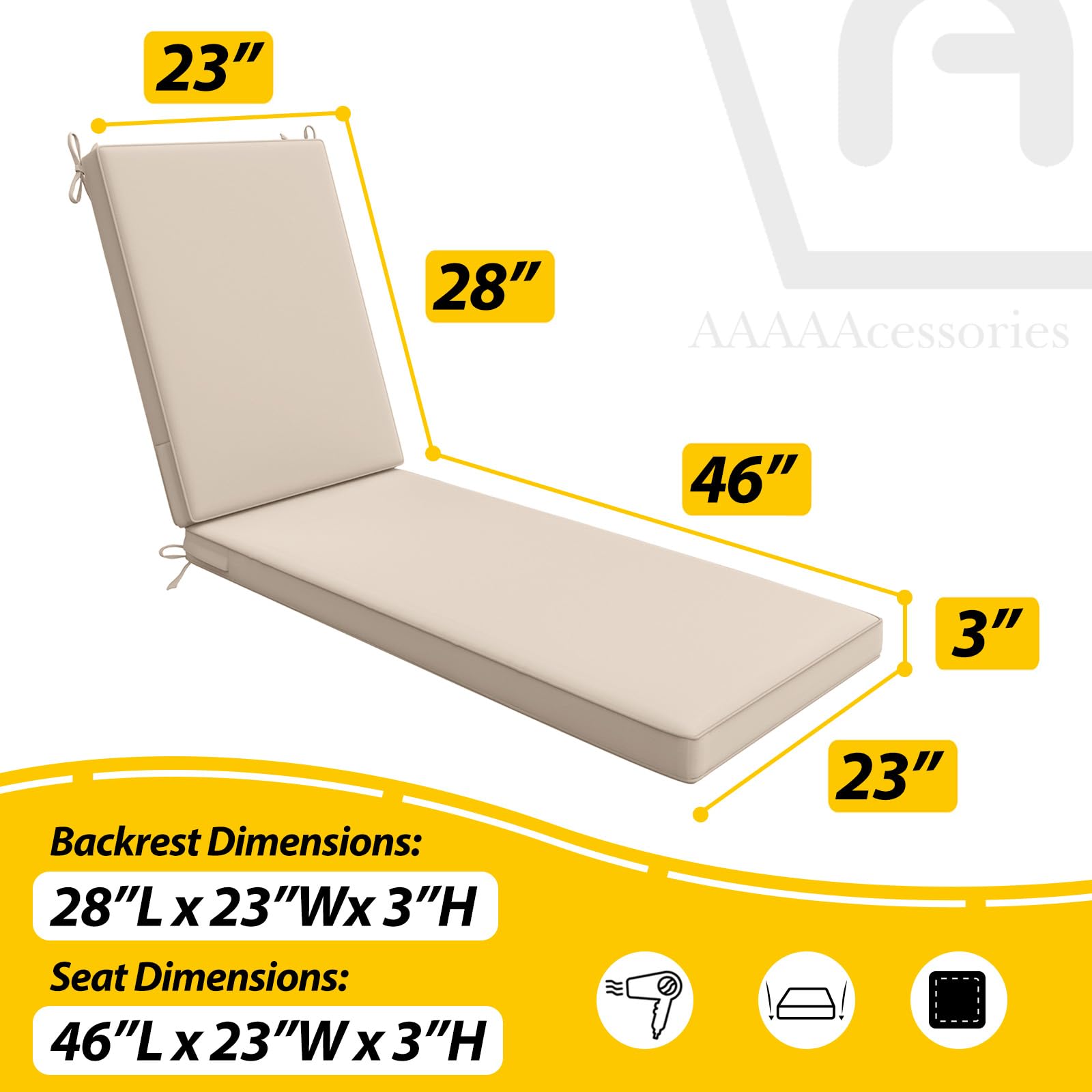 Waterproof Outdoor Chaise Lounge Cushions Set of 2 - Fade Resistant Patio Furniture Replacement Covers (74